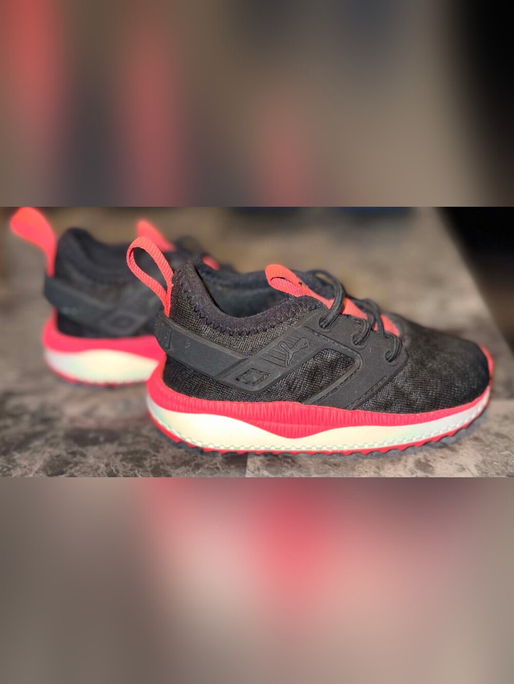 Puma Kids Black and Coral Slip-On Training Sneakers